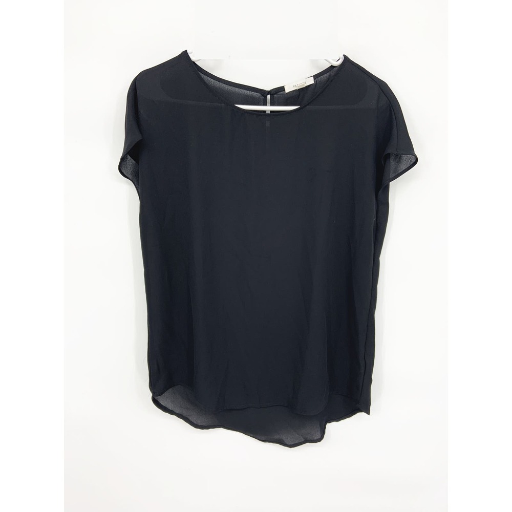 Pleione Black Chiffon Cap Sleeve Round Neck Blouse Size S